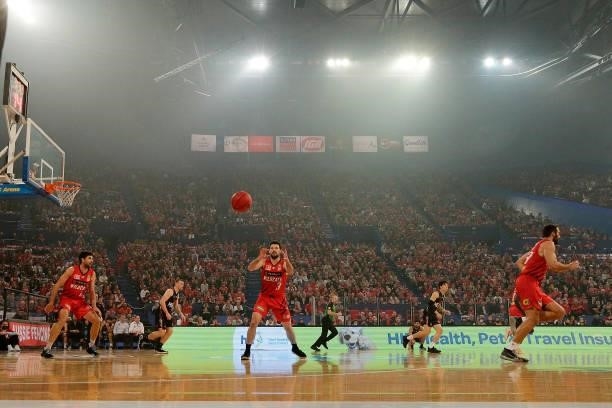 Kevin White of the Wildcats in action during game two of the NBL Grand Final Series between the Perth Wildcats and Melbourne United at RAC Arena, on...