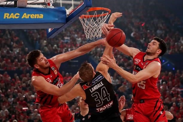 Corey Shervill of the Wildcats goes for the rebound during game two of the NBL Grand Final Series between the Perth Wildcats and Melbourne United at...
