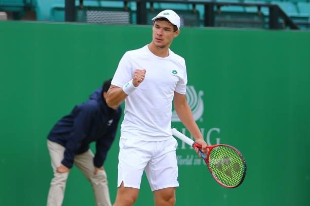Kamil Majchrzak of Poland celebrates a point in the Finals match against Alex Bolt of Australia during ATP Challenger Final of the Nottingham Trophy...