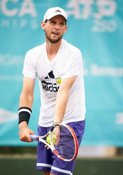 Dominic Thiem of Austria during a training session on day two of the Mallorca Championships 2021 at Country Club de Santa Ponça on June 20, 2021 in...