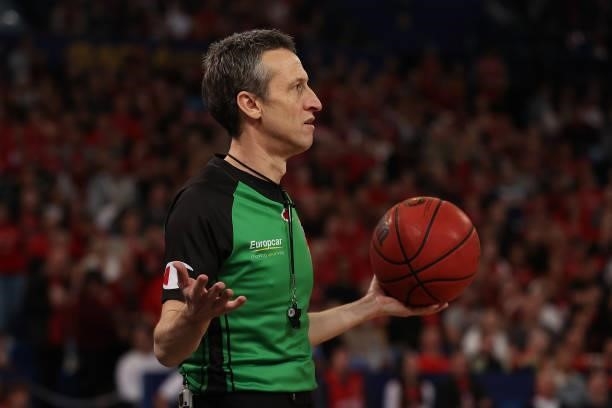 Referee Vaughan Mayberry look on during game two of the NBL Grand Final Series between the Perth Wildcats and Melbourne United at RAC Arena, on June...