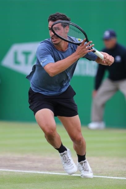 Alex Bolt of Australia in action against Kamil Majchrzak of Poland during the ATP Challenger Final of the Nottingham Trophy at Nottingham Tennis...