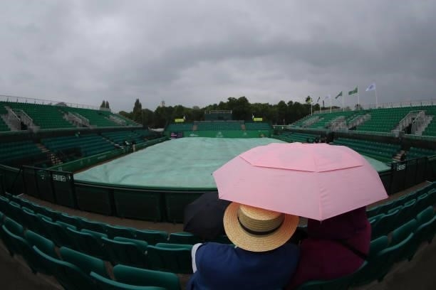 Rain brings a pause in play during ATP Challenger Final of the Nottingham Trophy at Nottingham Tennis Centre on June 20, 2021 in Nottingham, England.