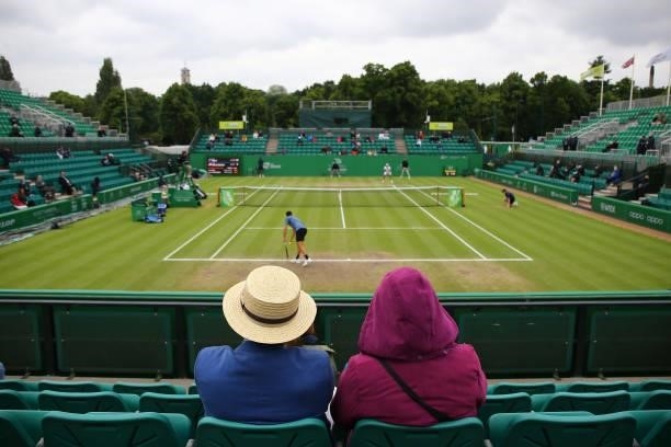 Spectators watch during ATP Challenger Final of the Nottingham Trophy at Nottingham Tennis Centre on June 20, 2021 in Nottingham, England.