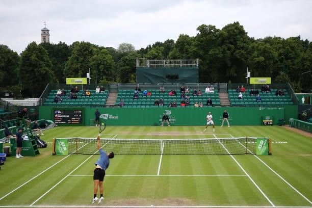 General view of play between Kamil Majchrzak of Poland and Alex Bolt of Australia during ATP Challenger Final of the Nottingham Trophy at Nottingham...