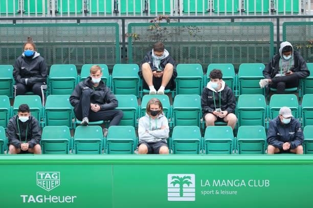 Ground staff look on during ATP Challenger Final of the Nottingham Trophy at Nottingham Tennis Centre on June 20, 2021 in Nottingham, England.
