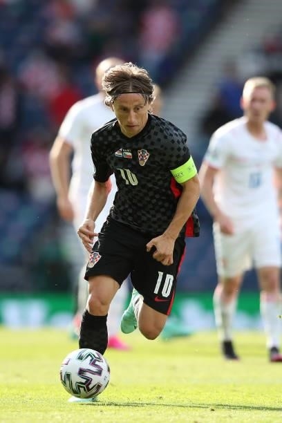 Luka Modric of Croatia in action during the UEFA Euro 2020 Championship Group D match between Croatia and Czech Republic at Hampden Park on June 18,...