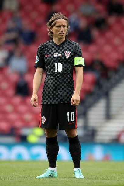 Luka Modric of Croatia in action during the UEFA Euro 2020 Championship Group D match between Croatia and Czech Republic at Hampden Park on June 18,...