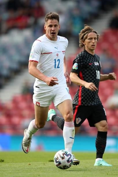 Lukas Masopust of Czech Republic in action during the UEFA Euro 2020 Championship Group D match between Croatia and Czech Republic at Hampden Park on...