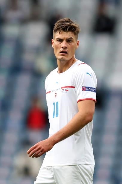 Patrik Schick of Czech Republic in action during the UEFA Euro 2020 Championship Group D match between Croatia and Czech Republic at Hampden Park on...