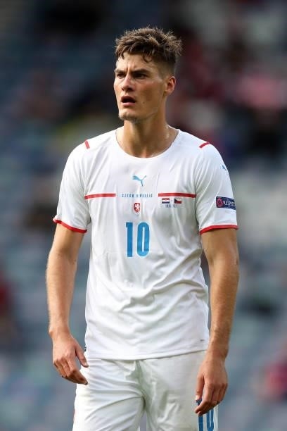 Patrik Schick of Czech Republic in action during the UEFA Euro 2020 Championship Group D match between Croatia and Czech Republic at Hampden Park on...