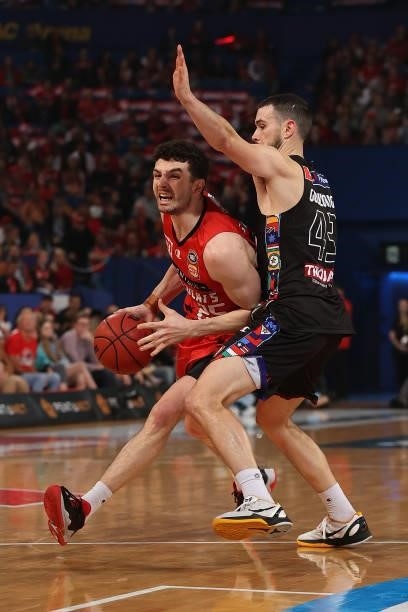 Corey Shervill of the Wildcats drives to the key against Chris Goulding of Melbourne United during game two of the NBL Grand Final Series between the...