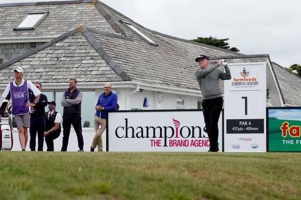 Roger Chapman of England in action during the final round of the Farmfoods European Legends Links Championship at Trevose Golf & Country Club on June...