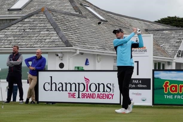 Steen Tinning of Denmark in action during the final round of the Farmfoods European Legends Links Championship at Trevose Golf & Country Club on June...