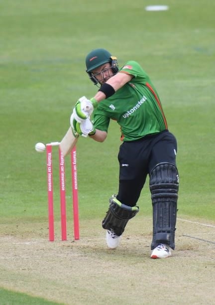 Josh Inglis of Leicestershire Foxes bats during the Vitality T20 Blast match between Steelbacks and Leicester Foxes at The County Ground on June 20,...