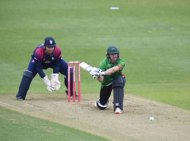 Colin Ackermann of Leicestershire Foxes bats during the Vitality T20 Blast match between Steelbacks and Leicestershire Foxes at The County Ground on...
