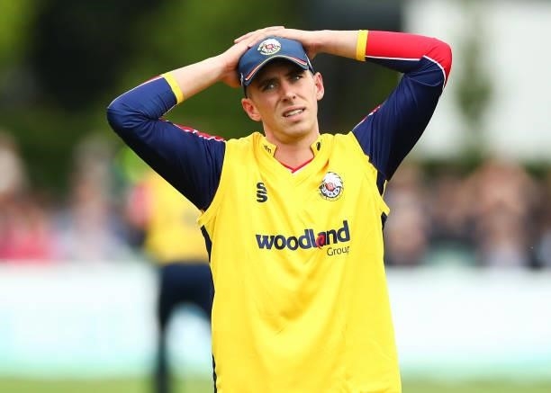 Dan Lawrence of Essex Eagles looks dejected during the Vitality T20 Blast match between Kent Spitfires and Essex Eagles at The Spitfire Ground on...