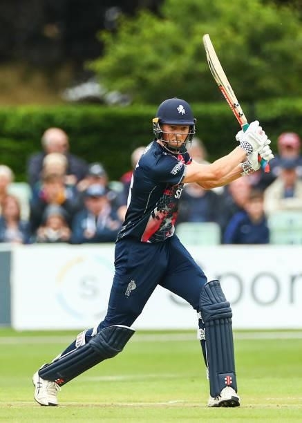 Zak Crawley of Kent Spitfires bats during the Vitality T20 Blast match between Kent Spitfires and Essex Eagles at The Spitfire Ground on June 20,...