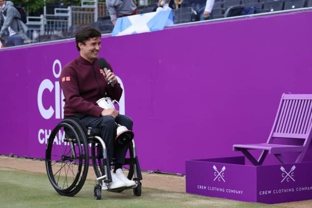 Gordon Reid of Great Britain winner of the wheelchair finals against Gustavo Fernández of Argentina during Day 7 of The cinch Championships at The...