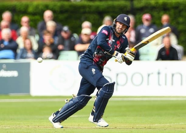 Alex Blake of Kent Spitfires bats during the Vitality T20 Blast match between Kent Spitfires and Essex Eagles at The Spitfire Ground on June 20, 2021...