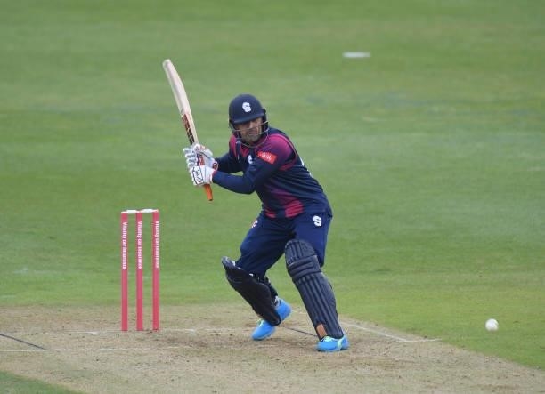 Mohammed Nabi of Steelbacks bats during the Vitality T20 Blast match between Steelbacks and Leicestershire Foxes at The County Ground on June 20,...