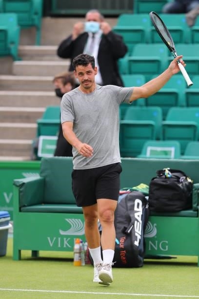 Alex Bolt of Australia thanks the crowd after winning the ATP Challenger Final of the Nottingham Trophy at Nottingham Tennis Centre on June 20, 2021...