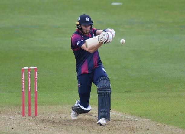 Rob Keogh of Steelbacks bats during the Vitality T20 Blast match between Steelbacks and Leicestershire Foxes at The County Ground on June 20, 2021 in...
