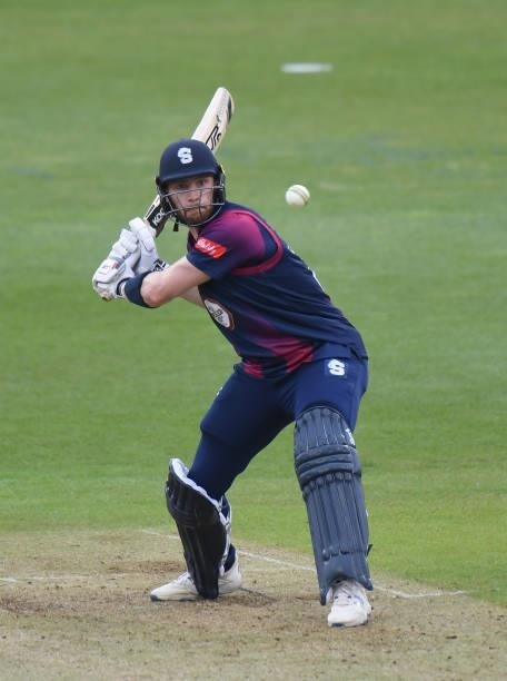 Rob Keogh of Steelbacks bats during the Vitality T20 Blast match between Steelbacks and Leicestershire Foxes at The County Ground on June 20, 2021 in...