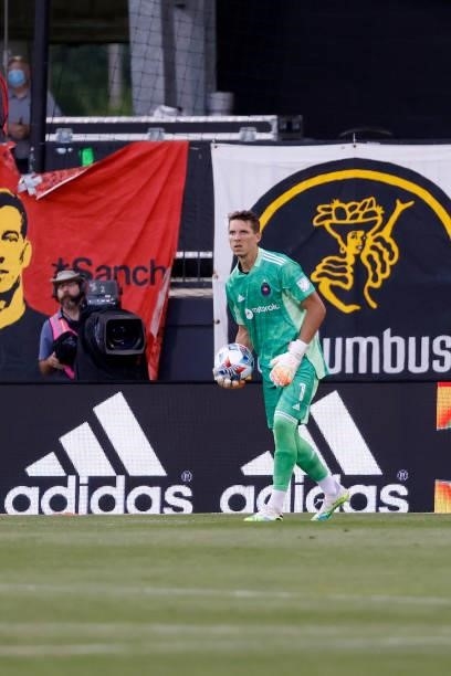 Bobby Shuttleworth of the Chicago Fire FC prepares to put the ball back in play during the match against the Columbus Crew on June 19, 2021 in...