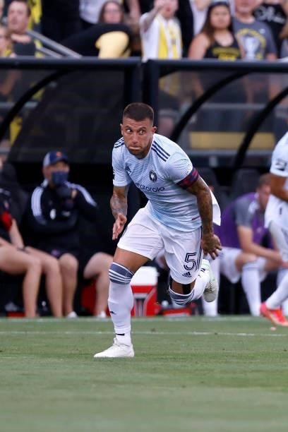 Francisco Calvo of the Chicago Fire FC runs after the ball during the match against the Columbus Crew on June 19, 2021 in Columbus, Ohio.