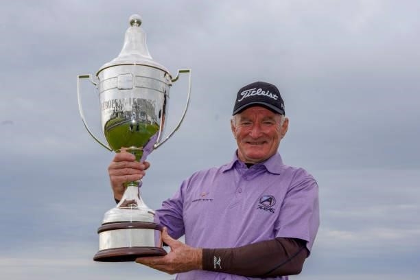 Chris Williams of South Africa poses with the trophy after the final round of the Farmfoods European Legends Links Championship at Trevose Golf &...