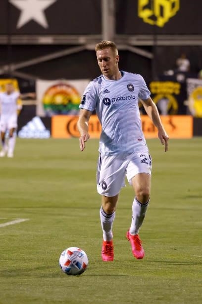 Robert Beric of the Chicago Fire FC controls the ball during the match against the Columbus Crew on June 19, 2021 in Columbus, Ohio. Columbus...