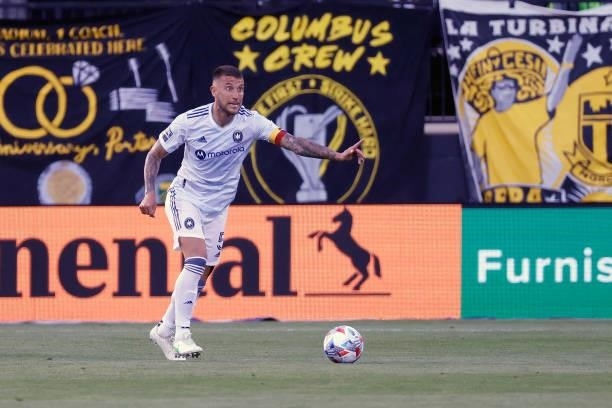 Francisco Calvo of the Chicago Fire FC controls the ball during the match against the Columbus Crew on June 19, 2021 in Columbus, Ohio. Columbus...