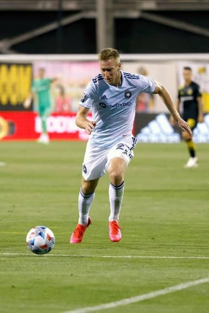 Robert Beric of the Chicago Fire FC controls the ball during the match against the Columbus Crew on June 19, 2021 in Columbus, Ohio. Columbus...