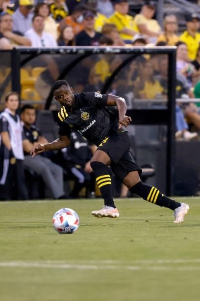 Waylon Francis of the Columbus Crew controls the ball during the match against the Chicago Fire FC on June 19, 2021 in Columbus, Ohio. Columbus...