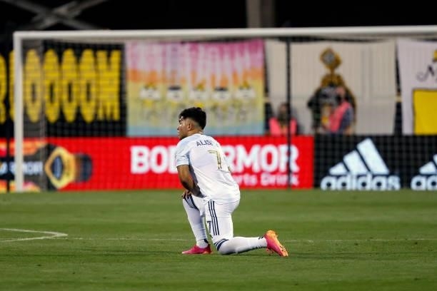 Ignacio Aliseda of the Chicago Fire FC rests during a stoppage in play during the match against the Columbus Crew on June 19, 2021 in Columbus, Ohio....
