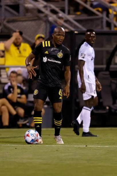 Darlington Nagbe of the Columbus Crew controls the ball during the match against the Chicago Fire FC on June 19, 2021 in Columbus, Ohio. Columbus...