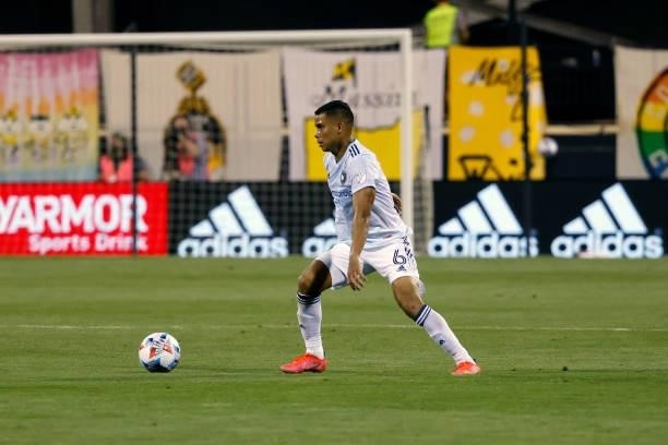 Miguel Navarro of the Chicago Fire FC controls the ball during the match against the Columbus Crew on June 19, 2021 in Columbus, Ohio. Columbus...