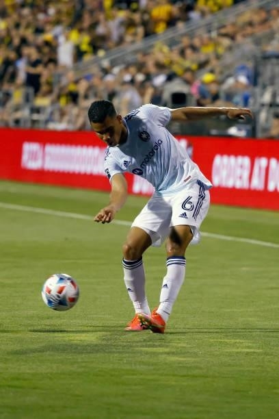 Miguel Navarro of the Chicago Fire FC controls the ball during the match against the Columbus Crew on June 19, 2021 in Columbus, Ohio. Columbus...