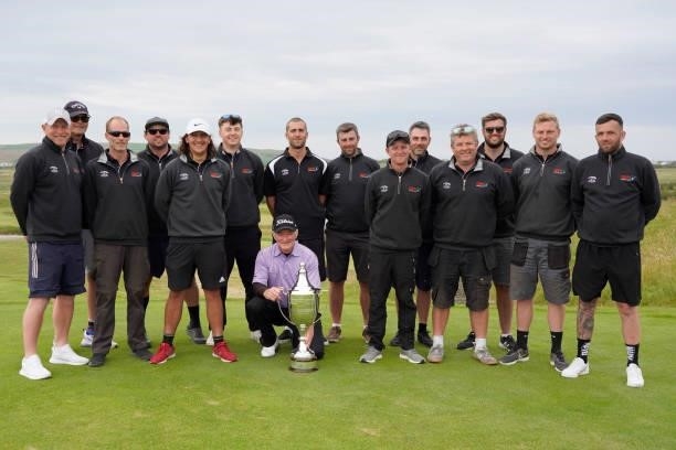 Chris Williams of South Africa poses with the greenstaff after the final round of the Farmfoods European Legends Links Championship at Trevose Golf &...
