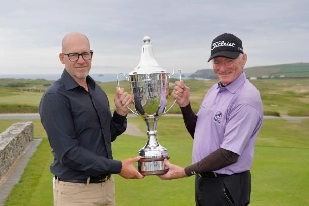 Chris Williams of South Africa and Ryan Howsam, Group CEO Legends Tour pose with the trophy after the final round of the Farmfoods European Legends...