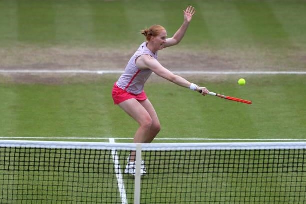 Alison Van Uytvanck of Belgium in action during the Finals match against Arina Rodionova of Australia during the ITF W100 Final of the Nottingham...