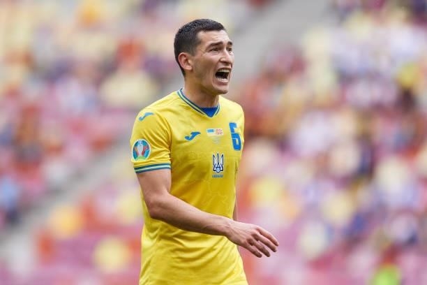 Taras Stepanenko of Ukraine reacts during the UEFA Euro 2020 Championship Group C match between Ukraine and North Macedonia at National Arena on June...