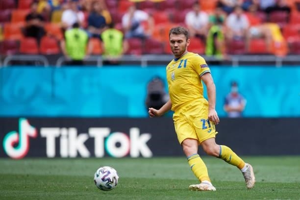 Oleksandr Karavaev of Ukraine plays the ball during the UEFA Euro 2020 Championship Group C match between Ukraine and North Macedonia at National...