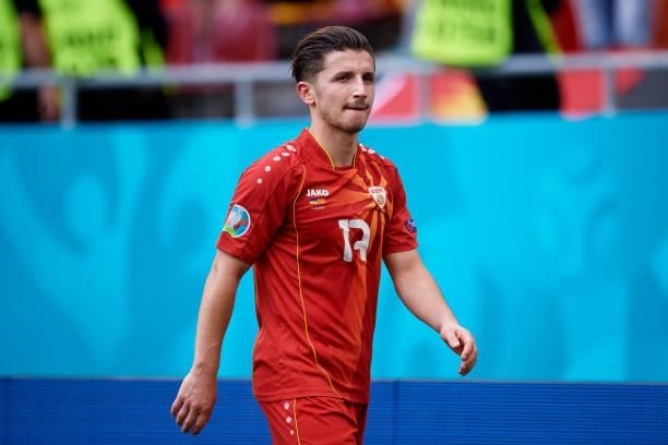 Enis Bardi of North Macedonia looks on as he leaves the pitch after being substituted during the UEFA Euro 2020 Championship Group C match between...