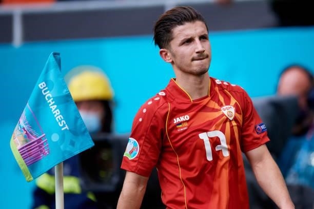 Enis Bardi of North Macedonia looks on as he leaves the pitch after being substituted during the UEFA Euro 2020 Championship Group C match between...