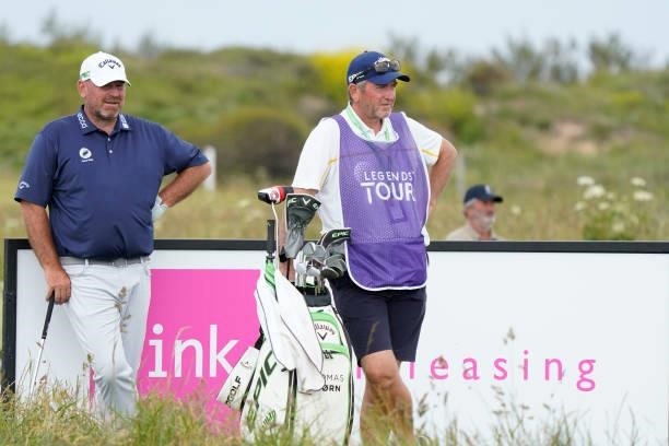 Thomas Bjorn of Denmark in action during the final round of the Farmfoods European Legends Links Championship at Trevose Golf & Country Club on June...