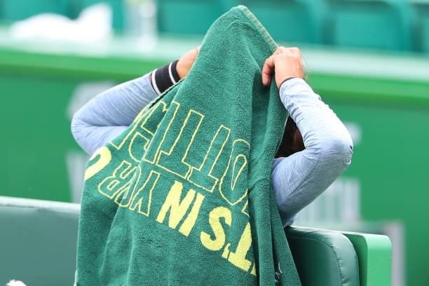 Arina Rodionova of Australia reacts after losing the ITF W100 Final of the Nottingham Trophy at Nottingham Tennis Centre on June 20, 2021 in...