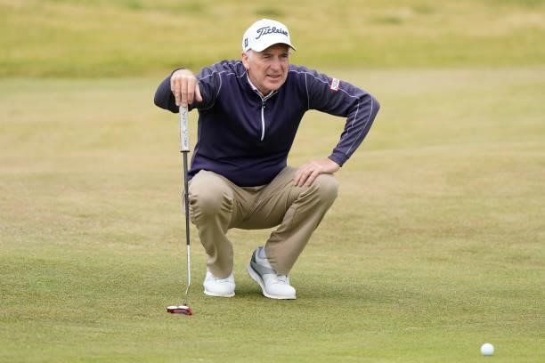 Phillip Price of Wales in action during the final round of the Farmfoods European Legends Links Championship at Trevose Golf & Country Club on June...