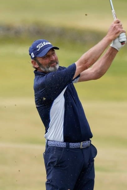 David Shacklady of England in action during the final round of the Farmfoods European Legends Links Championship at Trevose Golf & Country Club on...